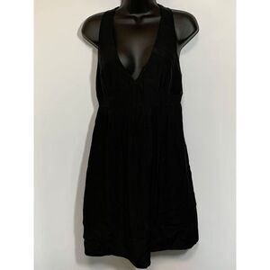 MM Couture Womens Mini Dress Deep Neckline Sleeveless Classic Black Silk Medium